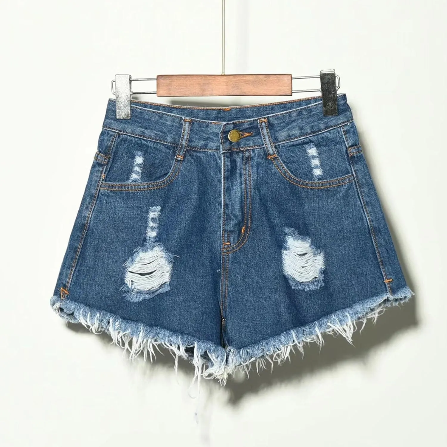 NATHGAM Womens High Waist Denim Shorts Summer Denim Jean Shorts Frayed Raw Hem Ripped Shorts Button Up Distressed Jean Shorts