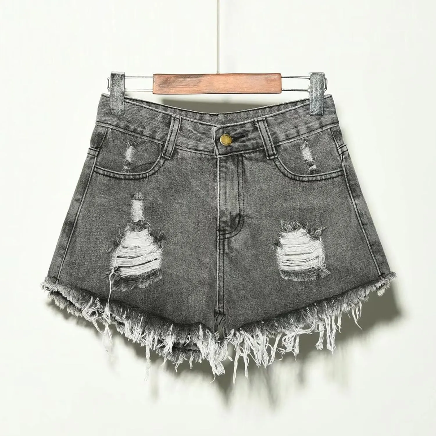 NATHGAM Womens High Waist Denim Shorts Summer Denim Jean Shorts Frayed Raw Hem Ripped Shorts Button Up Distressed Jean Shorts