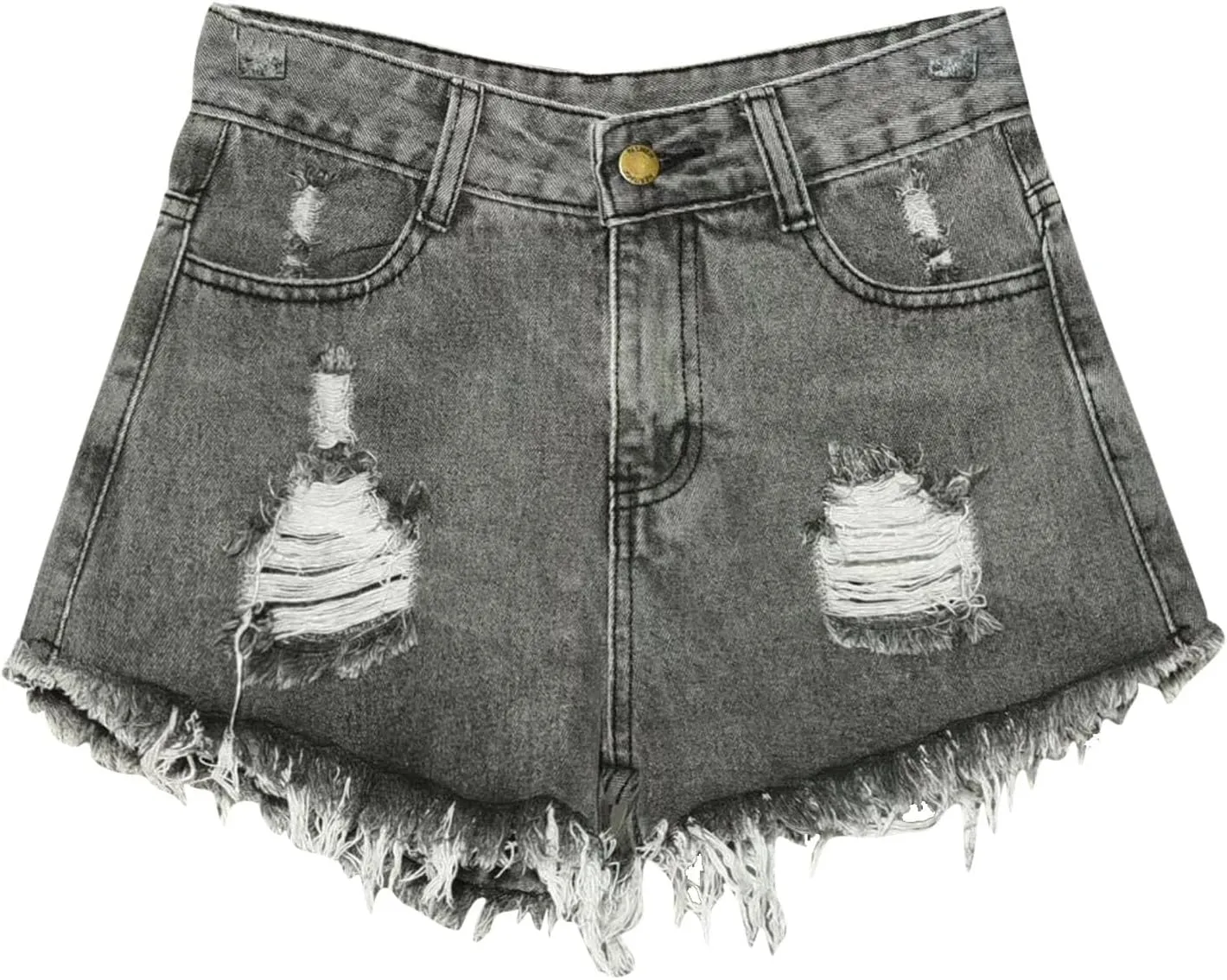 NATHGAM Womens High Waist Denim Shorts Summer Denim Jean Shorts Frayed Raw Hem Ripped Shorts Button Up Distressed Jean Shorts