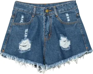 NATHGAM Womens High Waist Denim Shorts Summer Denim Jean Shorts Frayed Raw Hem Ripped Shorts Button Up Distressed Jean Shorts