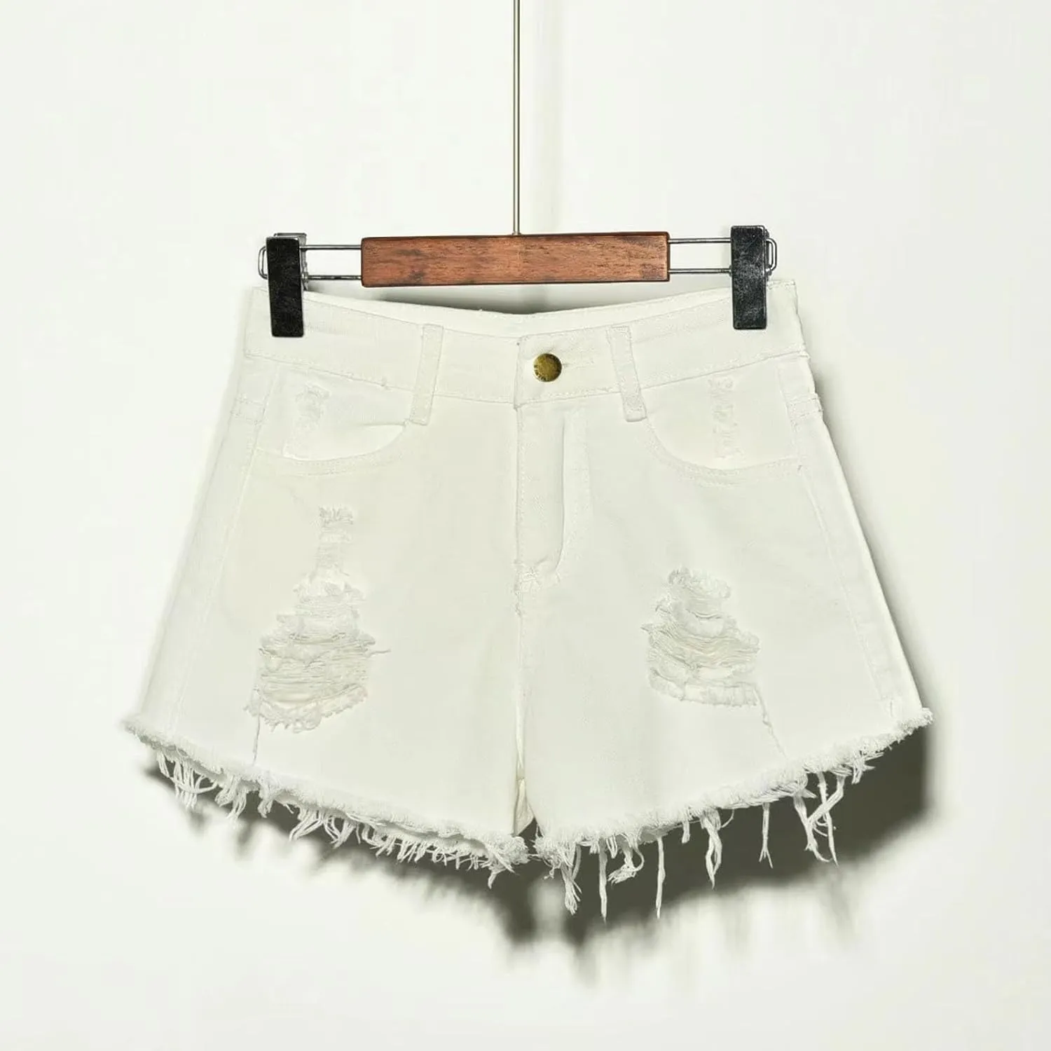 NATHGAM Womens High Waist Denim Shorts Summer Denim Jean Shorts Frayed Raw Hem Ripped Shorts Button Up Distressed Jean Shorts