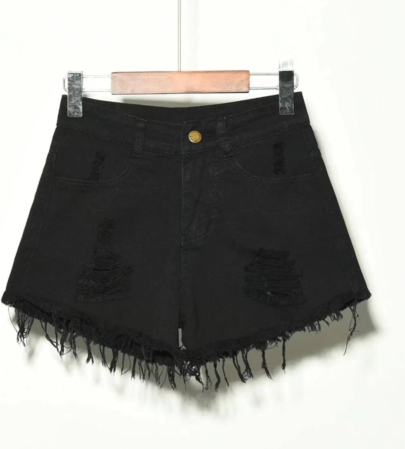 NATHGAM Womens High Waist Denim Shorts Summer Denim Jean Shorts Frayed Raw Hem Ripped Shorts Button Up Distressed Jean Shorts
