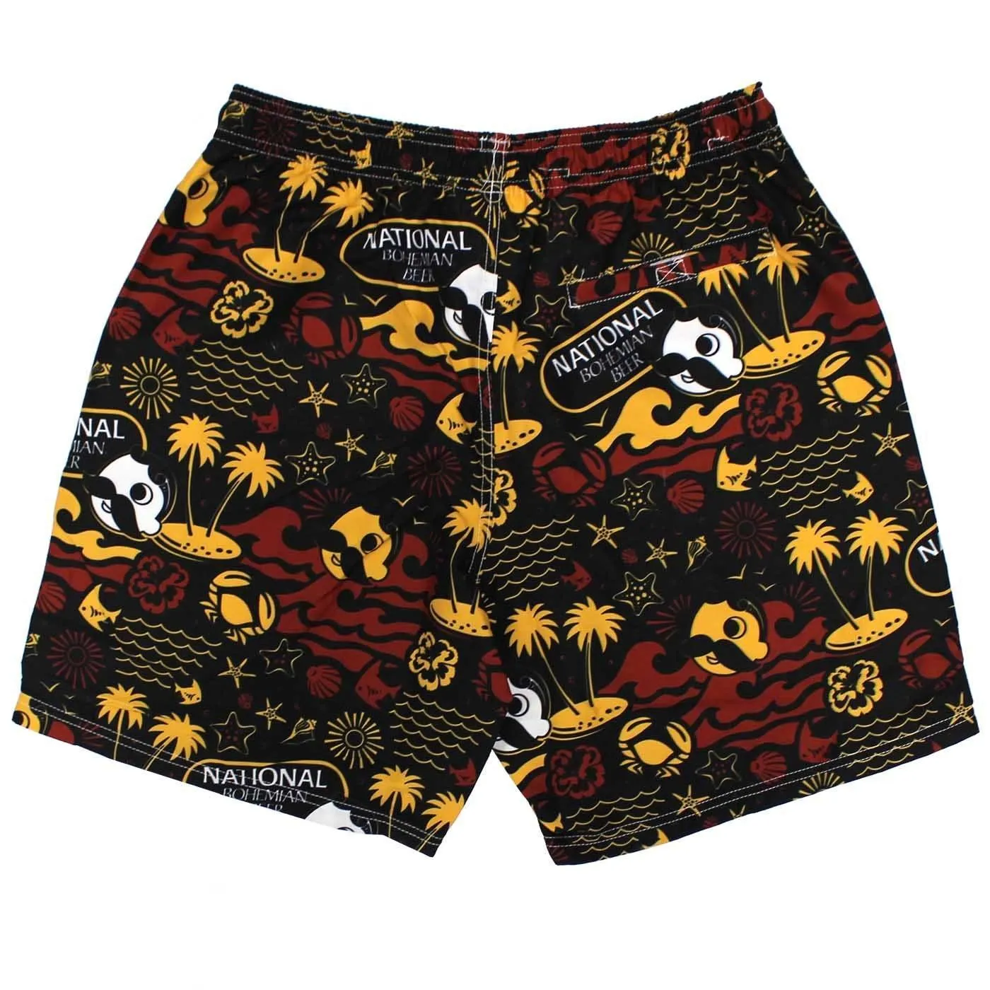 Natty Boh Beach Red & Gold (Black) / Drawstring Walking Shorts