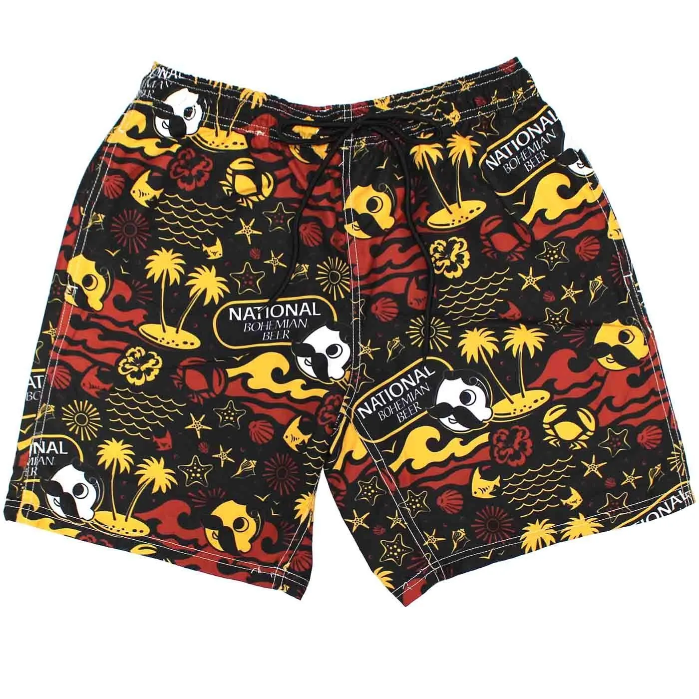 Natty Boh Beach Red & Gold (Black) / Drawstring Walking Shorts