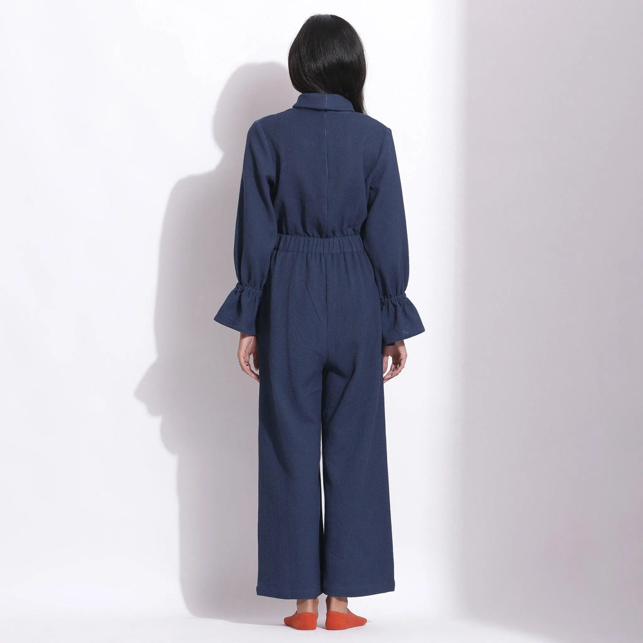 Navy Blue Warm Cotton Waffle Ankle Length Overall