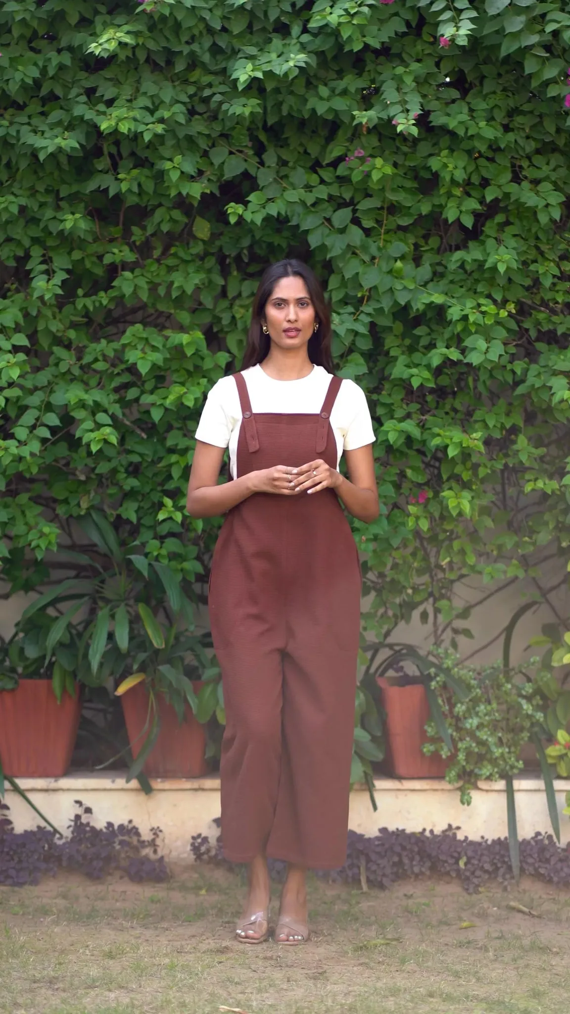 Navy Blue Warm Cotton Waffle Midi Dungaree Jumpsuit