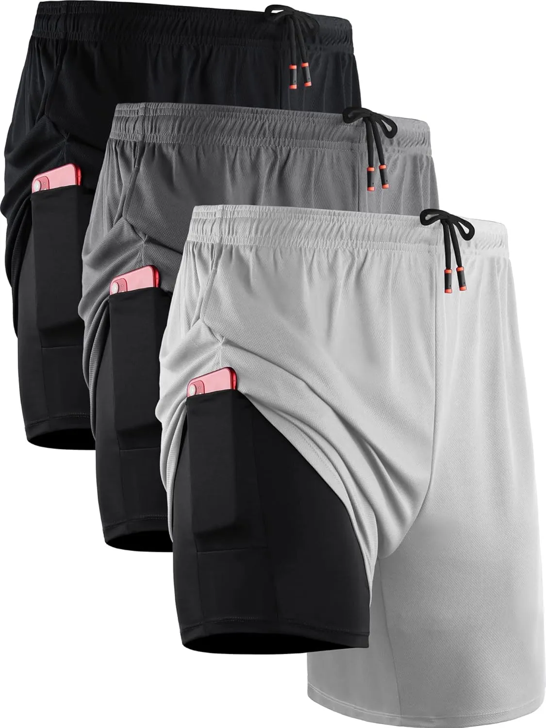 NELEUS Men's 2 in 1 Running Shorts with Liner,Dry Fit Workout Shorts with Pockets