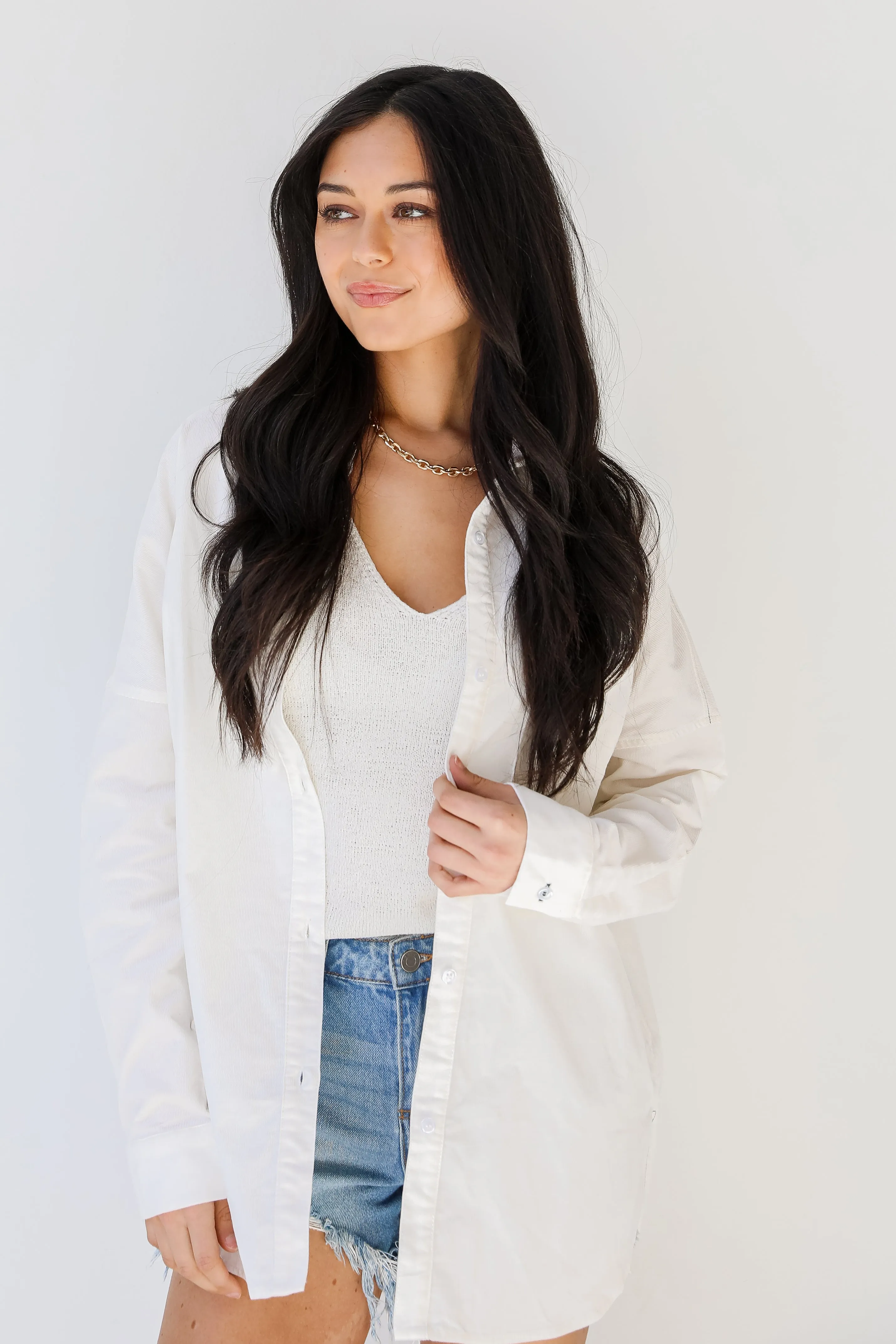 New Locations Corduroy Button-Up Blouse