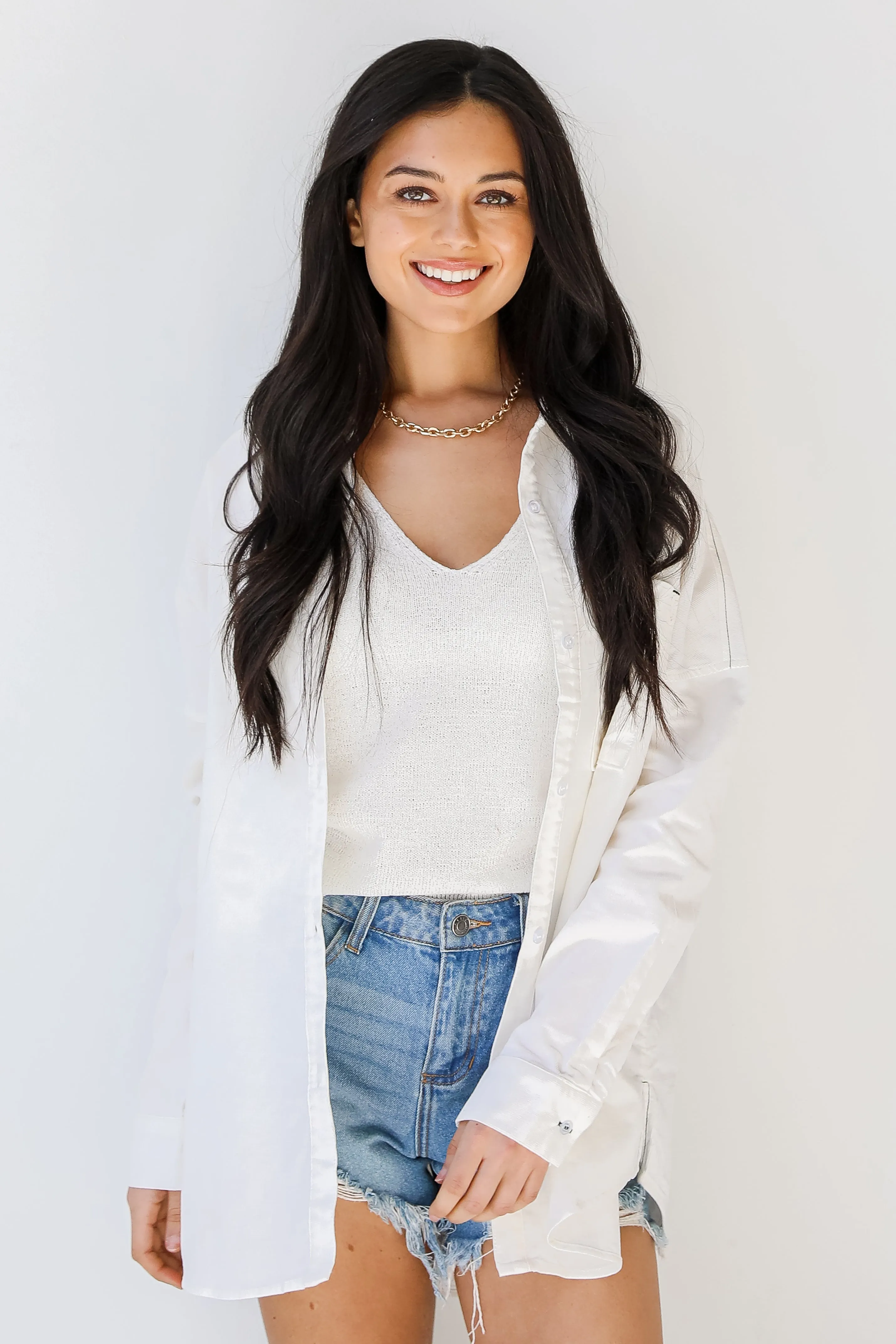 New Locations Corduroy Button-Up Blouse