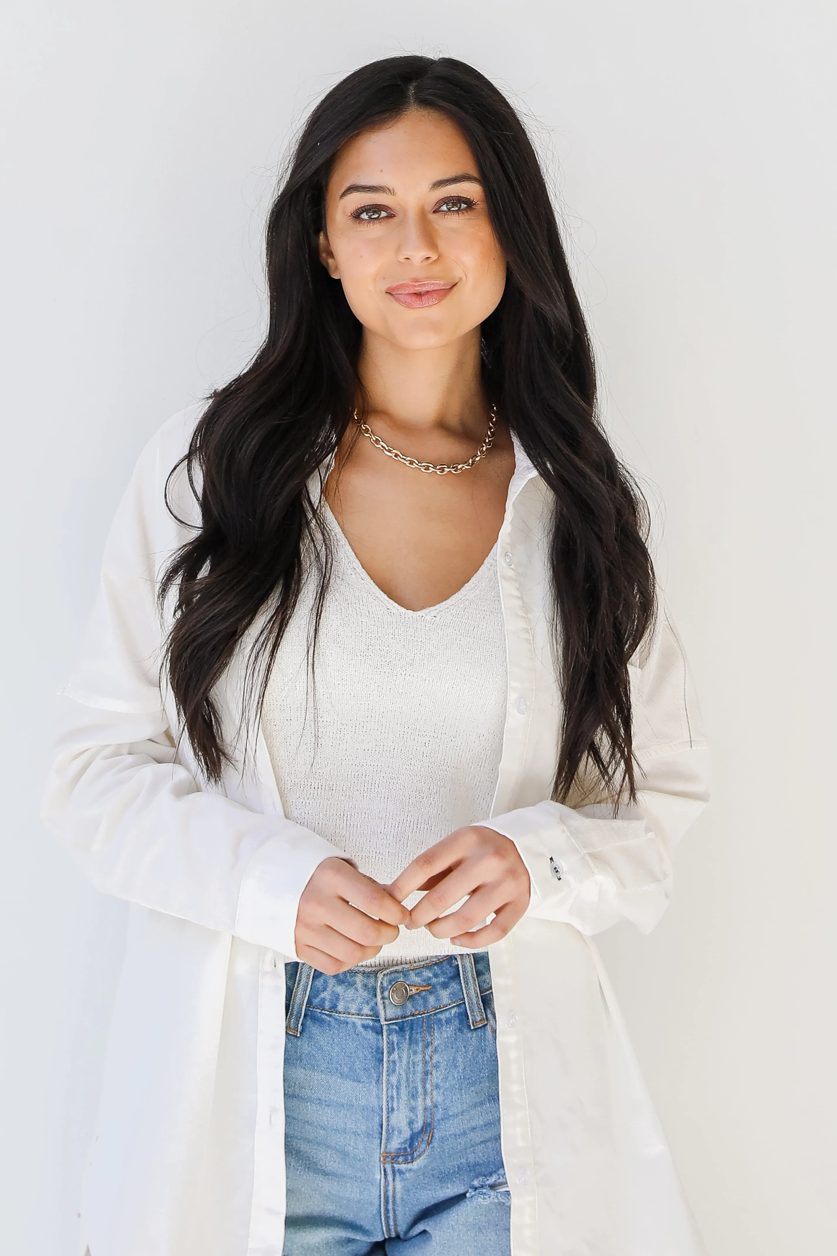 New Locations Corduroy Button-Up Blouse
