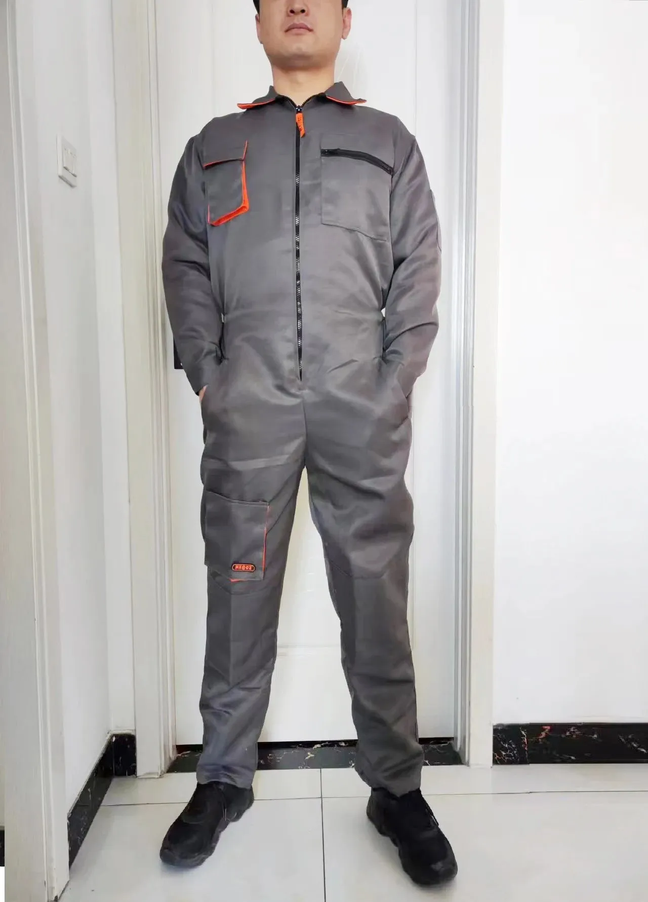 New Men's Long-Sleeves Overalls Dungarees Zipper Pocket Jumpsuit Rompers