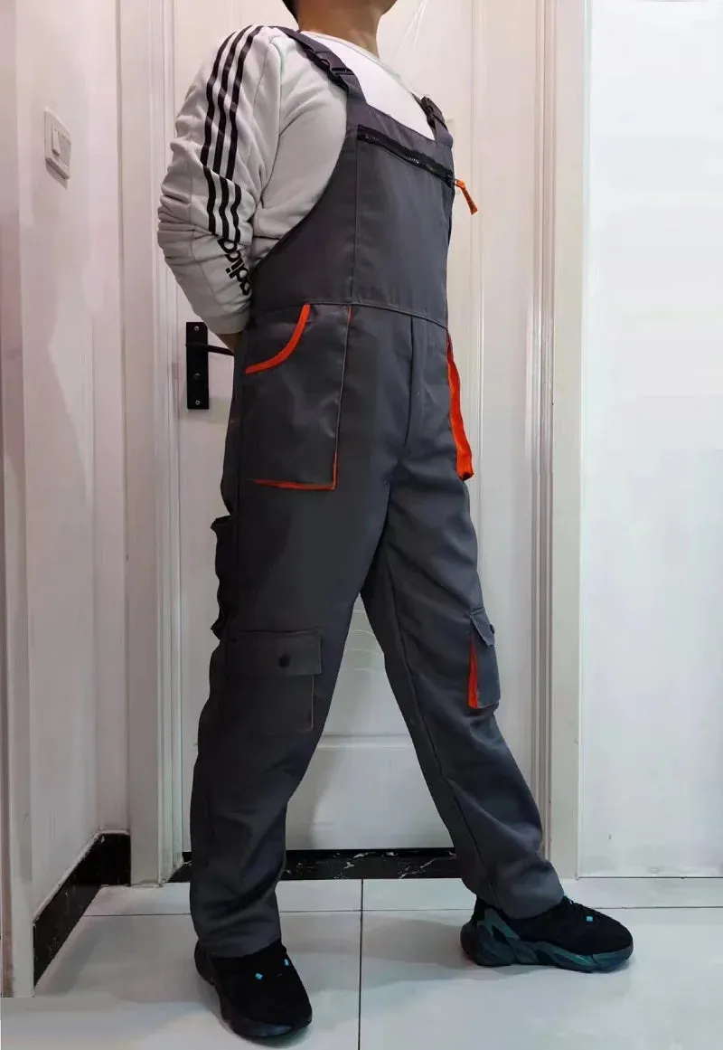 New Men's Long-Sleeves Overalls Dungarees Zipper Pocket Jumpsuit Rompers
