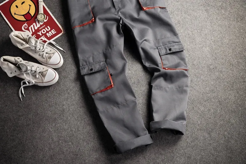New Men's Long-Sleeves Overalls Dungarees Zipper Pocket Jumpsuit Rompers