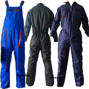 New Men's Long-Sleeves Overalls Dungarees Zipper Pocket Jumpsuit Rompers