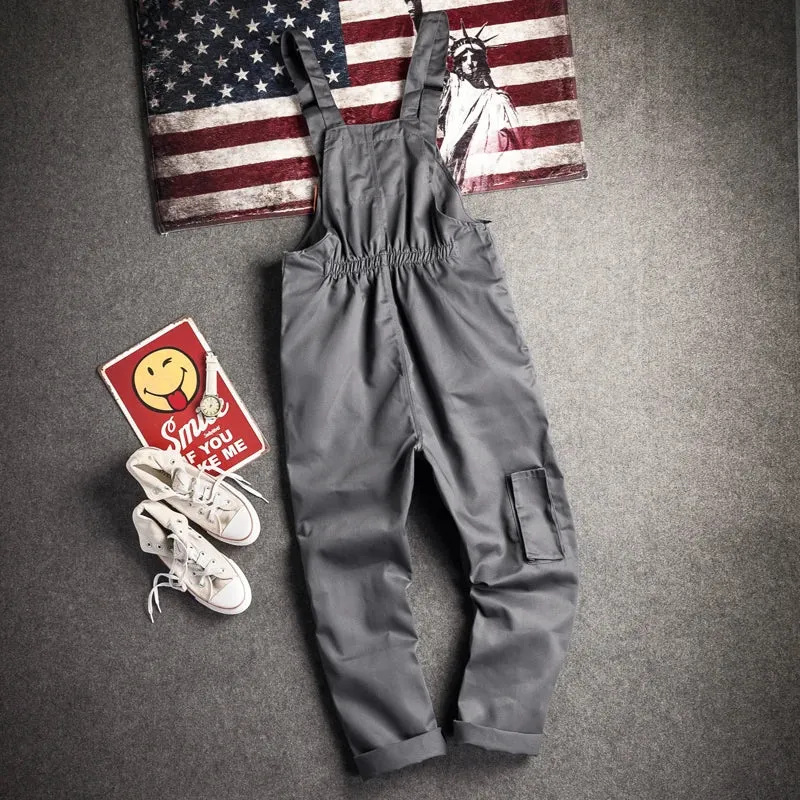 New Men's Long-Sleeves Overalls Dungarees Zipper Pocket Jumpsuit Rompers