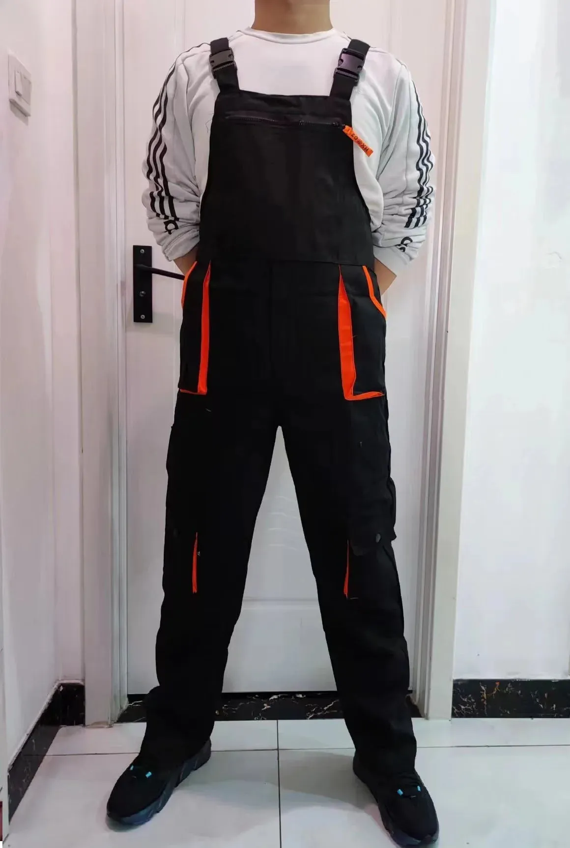 New Men's Long-Sleeves Overalls Dungarees Zipper Pocket Jumpsuit Rompers