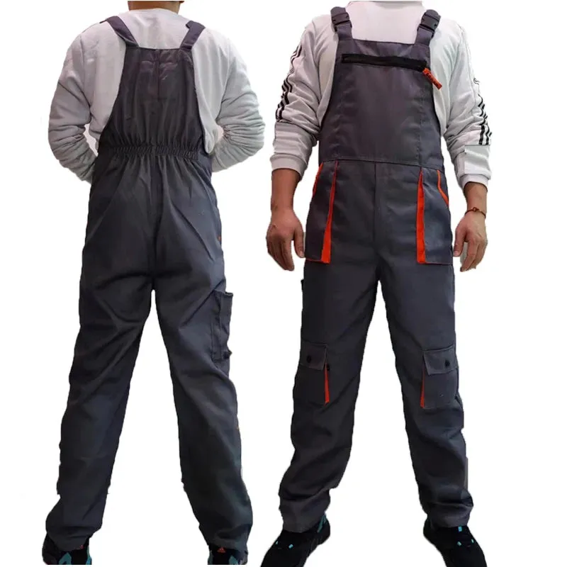 New Men's Long-Sleeves Overalls Dungarees Zipper Pocket Jumpsuit Rompers