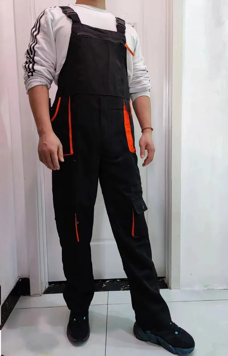 New Men's Long-Sleeves Overalls Dungarees Zipper Pocket Jumpsuit Rompers