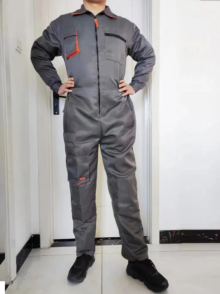 New Men's Long-Sleeves Overalls Dungarees Zipper Pocket Jumpsuit Rompers