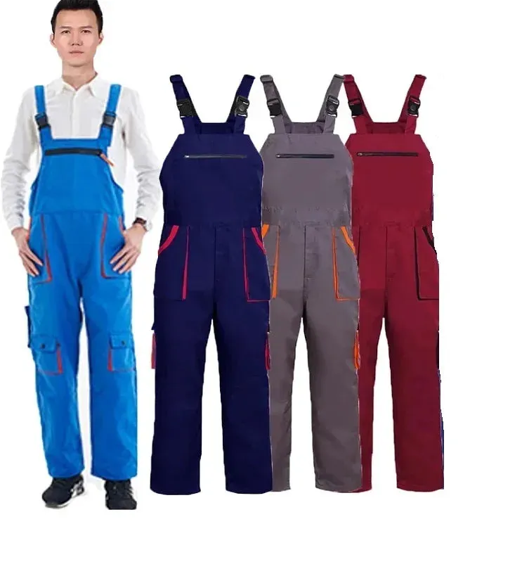New Men's Long-Sleeves Overalls Dungarees Zipper Pocket Jumpsuit Rompers