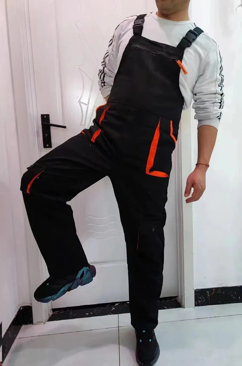 New Men's Long-Sleeves Overalls Dungarees Zipper Pocket Jumpsuit Rompers