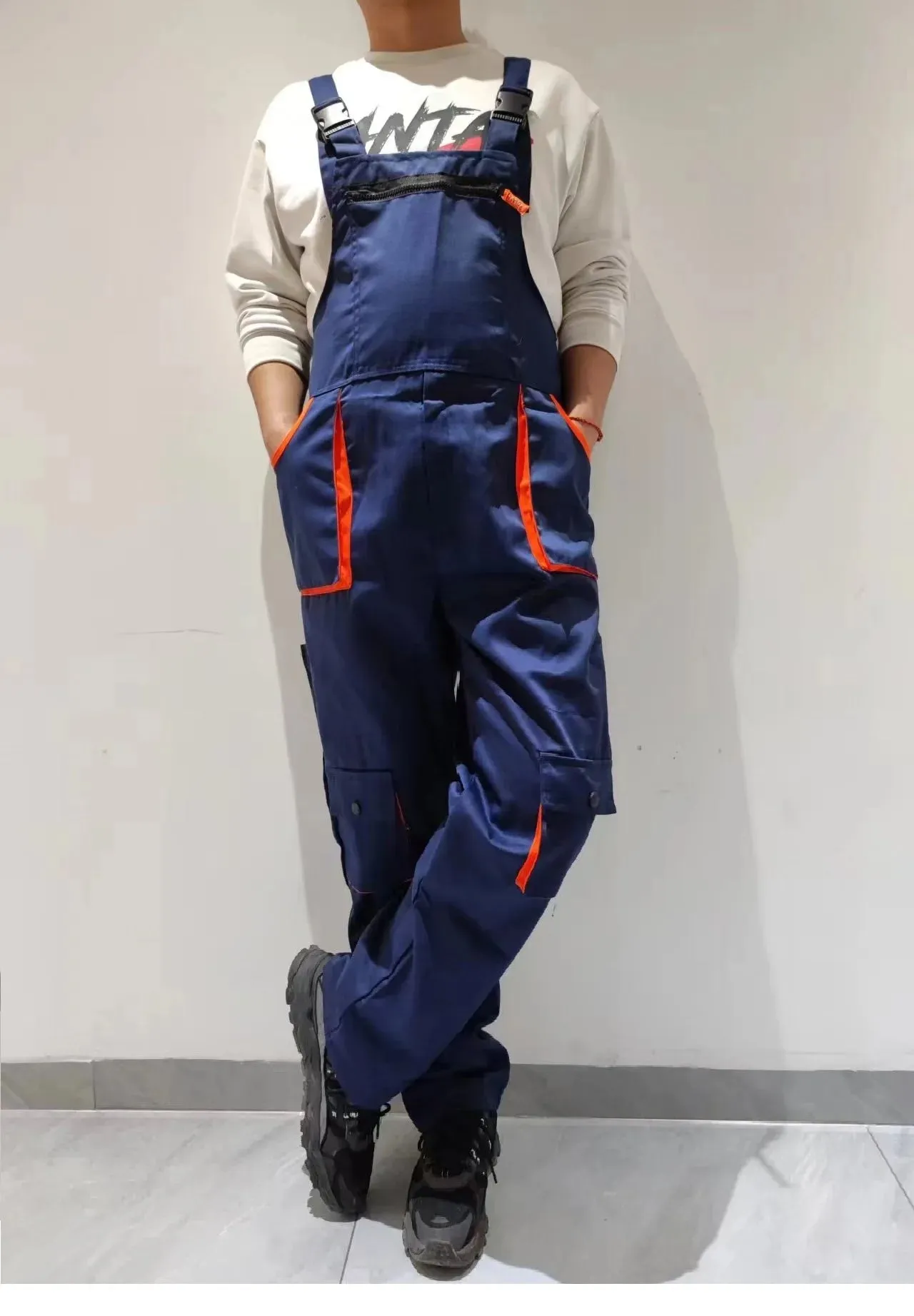 New Men's Long-Sleeves Overalls Dungarees Zipper Pocket Jumpsuit Rompers