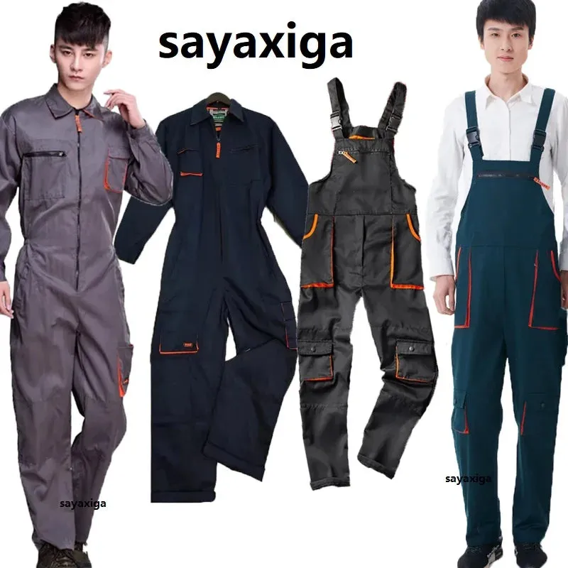 New Men's Long-Sleeves Overalls Dungarees Zipper Pocket Jumpsuit Rompers