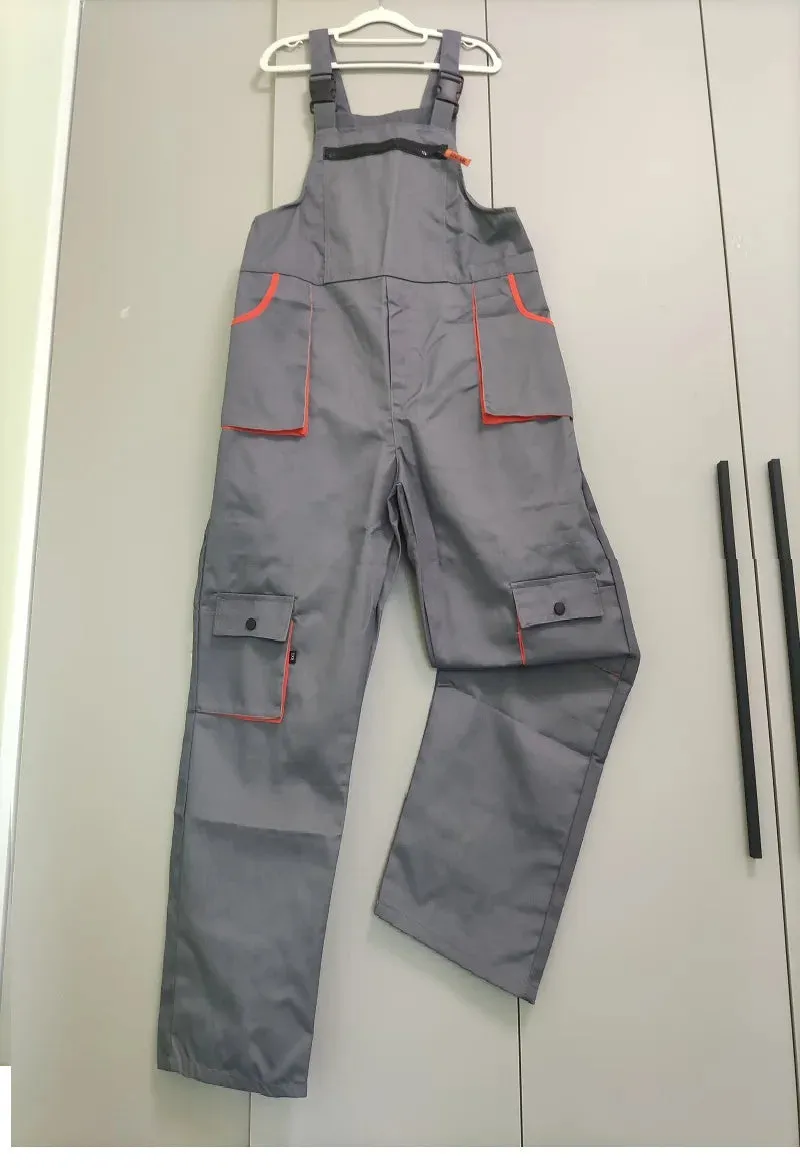 New Men's Long-Sleeves Overalls Dungarees Zipper Pocket Jumpsuit Rompers