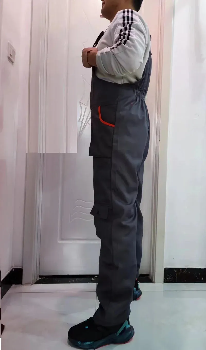 New Men's Long-Sleeves Overalls Dungarees Zipper Pocket Jumpsuit Rompers