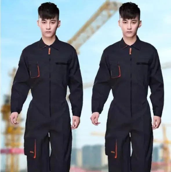 New Men's Long-Sleeves Overalls Dungarees Zipper Pocket Jumpsuit Rompers