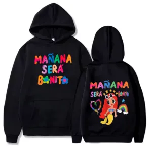 NEW Singer Karol G Hoodies Men Women Manana Sera Bonito Print Multicolor Y2k Fleece Sweatshirt, Black, Sz S
