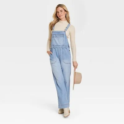 New - Universal Thread Women's Wide Leg Denim Overalls Full Length Jumpsuits