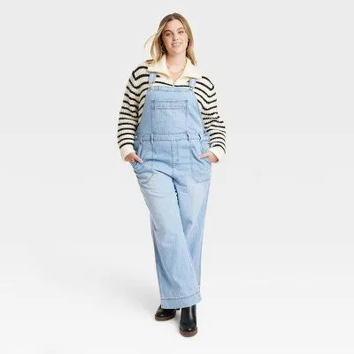 New - Universal Thread Women's Wide Leg Denim Overalls Full Length Jumpsuits