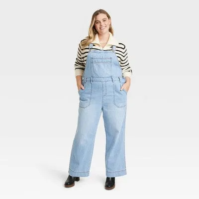 New - Universal Thread Women's Wide Leg Denim Overalls Full Length Jumpsuits