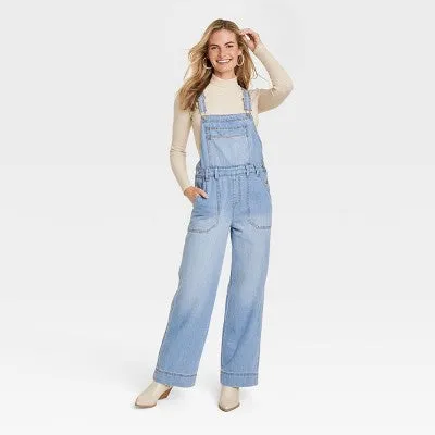New - Universal Thread Women's Wide Leg Denim Overalls Full Length Jumpsuits