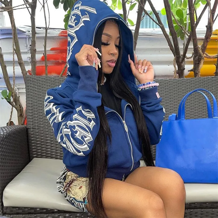 New Winter Letter Printed Zip Up Hoodie