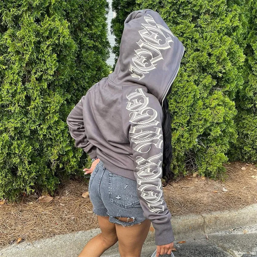 New Winter Letter Printed Zip Up Hoodie
