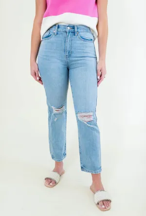 Non Stretch Distressed Straight Denim Jeans