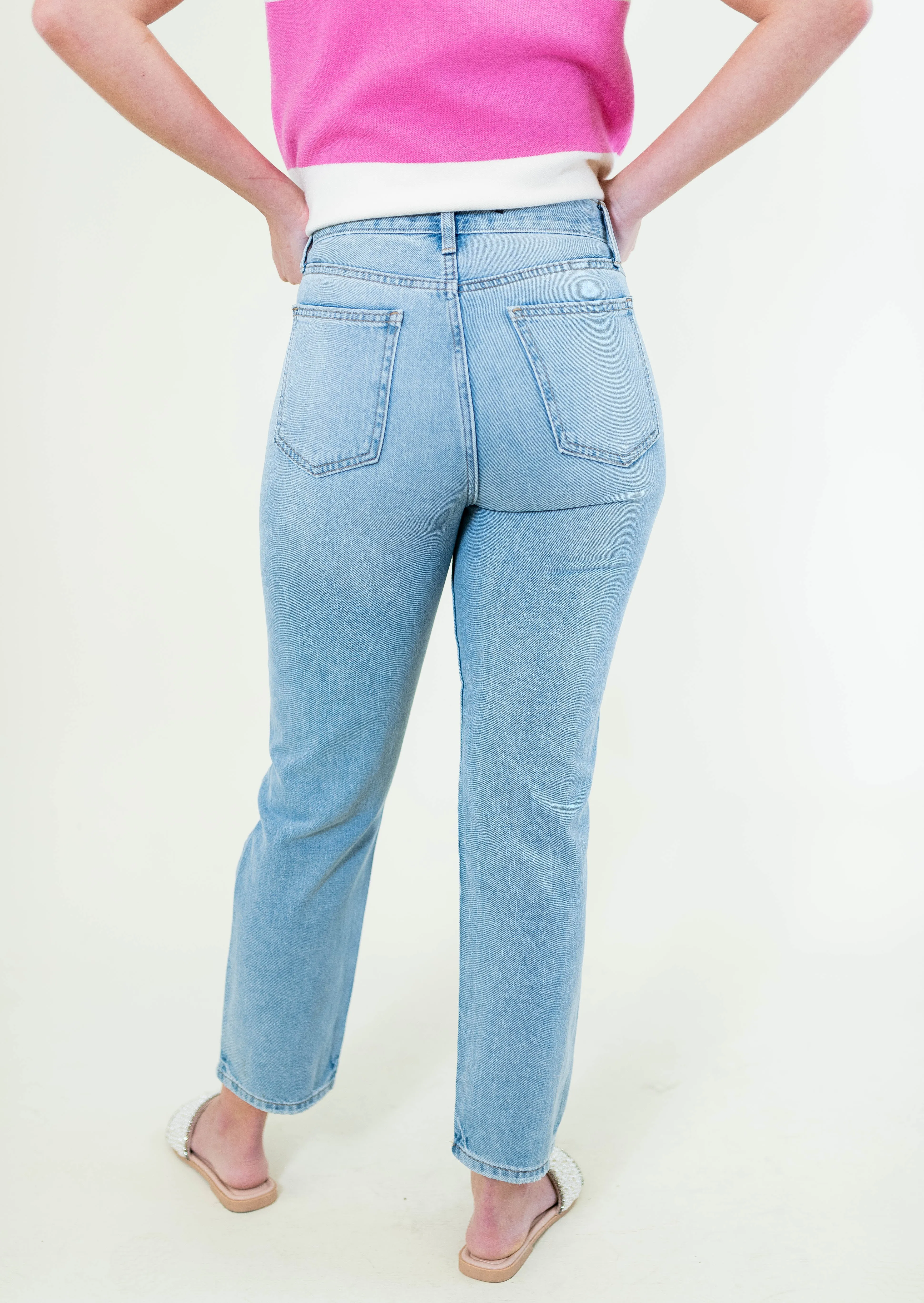 Non Stretch Distressed Straight Denim Jeans
