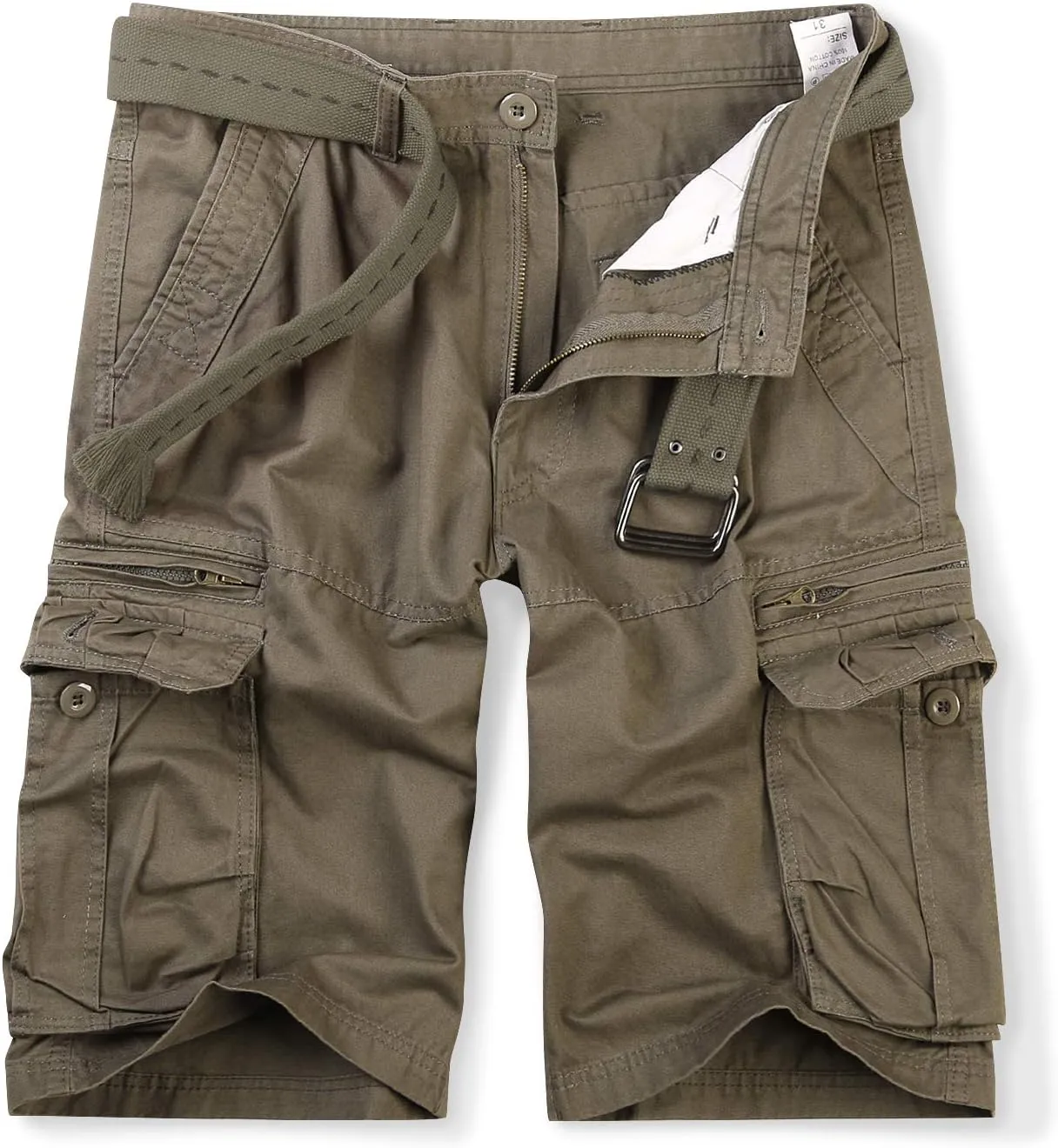 OCHENTA Cargo Shorts for Men with Zipper Pockets, Summer Mens Shorts Casual Military Outdoor Work (No Belt)