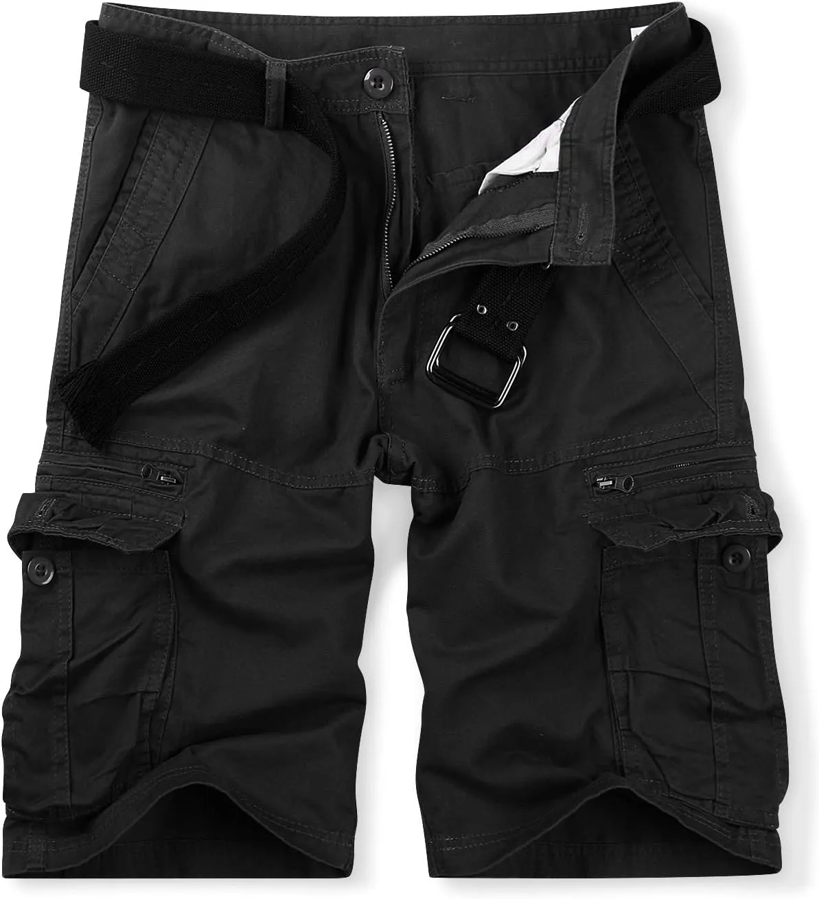 OCHENTA Cargo Shorts for Men with Zipper Pockets, Summer Mens Shorts Casual Military Outdoor Work (No Belt)