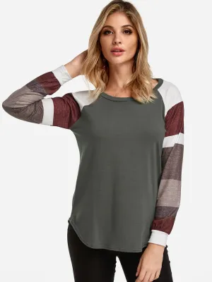 OEM ODM Round Neck Stripe Long Sleeve Grey T-Shirts