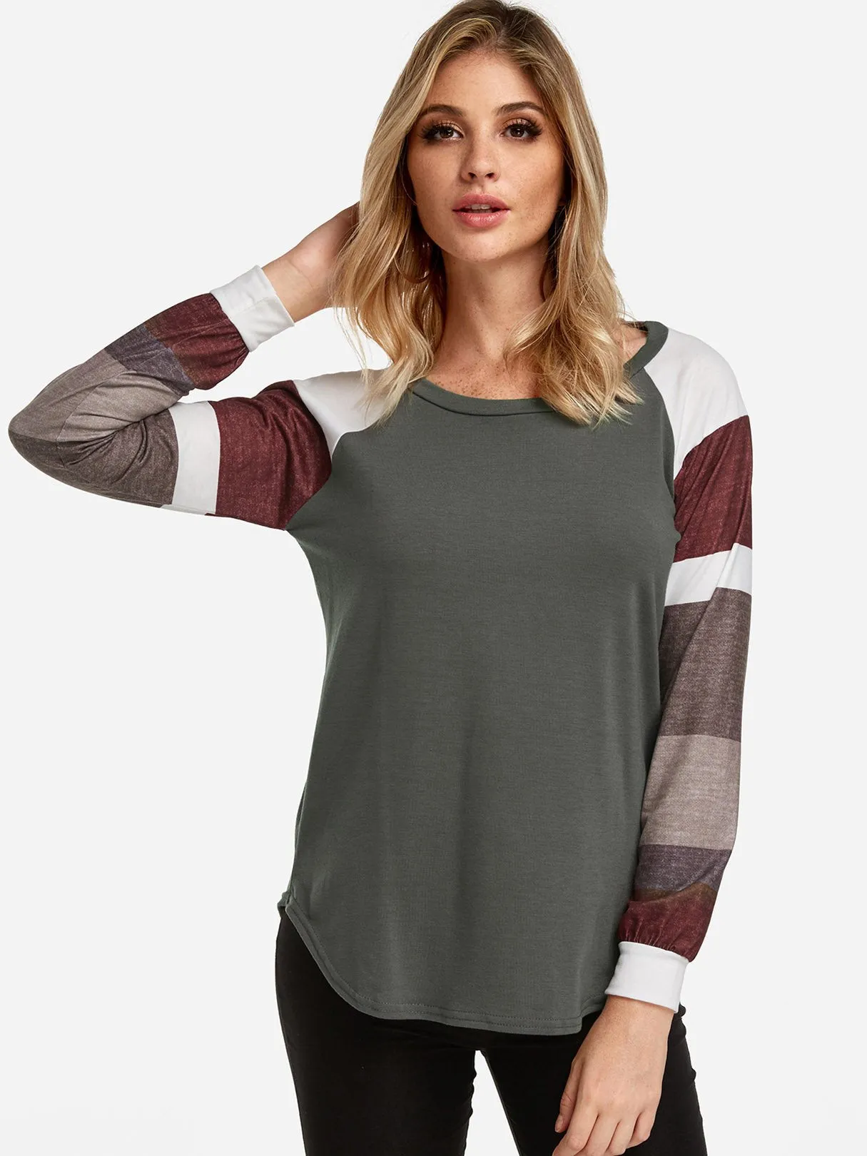 OEM ODM Round Neck Stripe Long Sleeve Grey T-Shirts