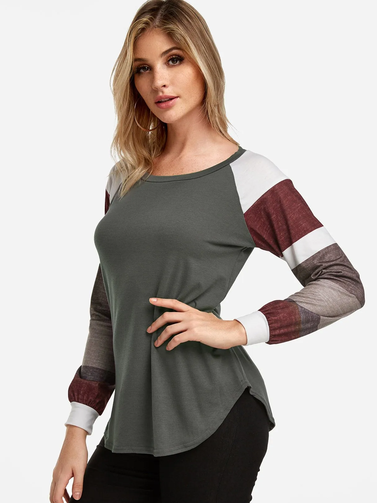 OEM ODM Round Neck Stripe Long Sleeve Grey T-Shirts
