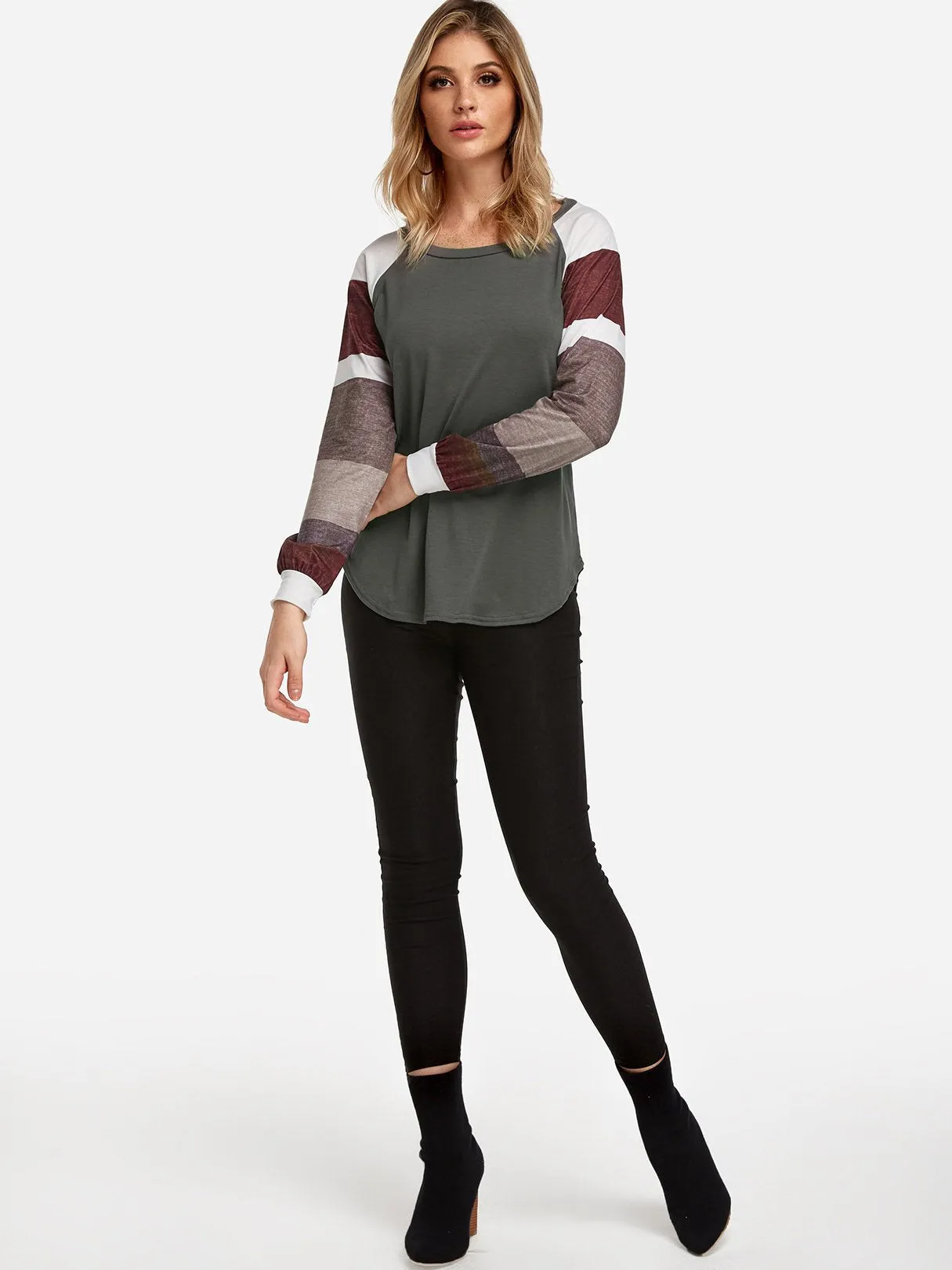 OEM ODM Round Neck Stripe Long Sleeve Grey T-Shirts