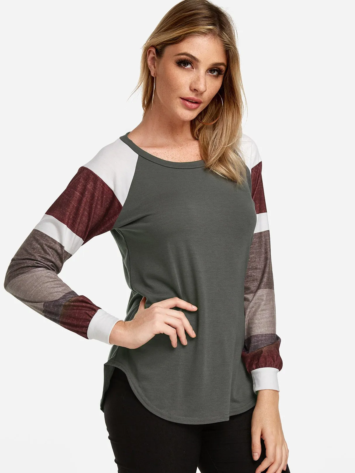 OEM ODM Round Neck Stripe Long Sleeve Grey T-Shirts