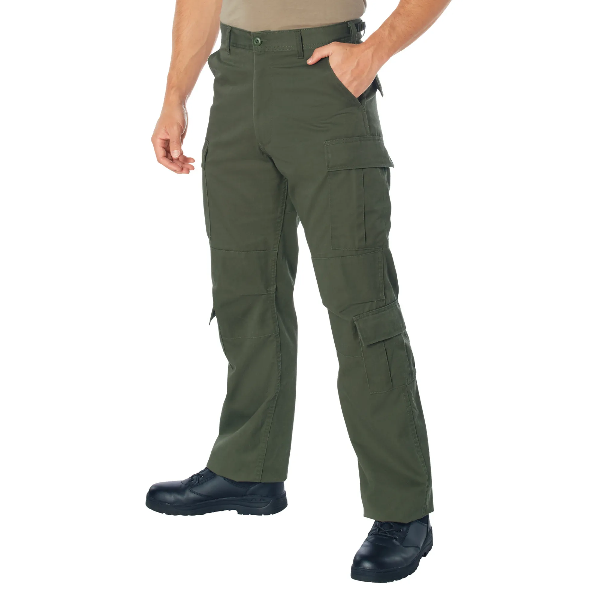 Olive Drab - Tactical Vintage Paratrooper BDU Pants Fatigues - Heavyweight Poly/Cotton - Zipper Fly