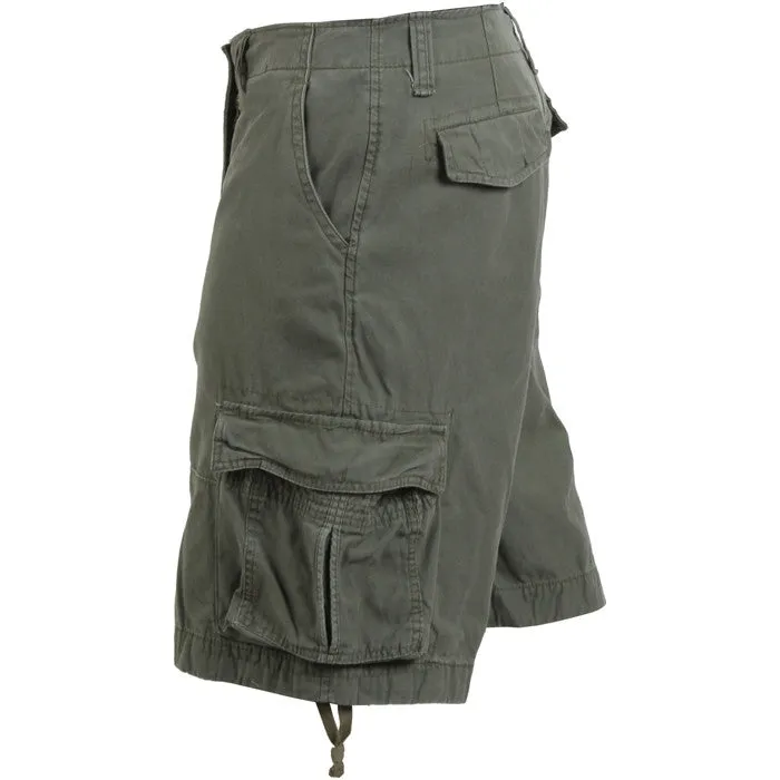 Olive Drab - Vintage Infantry Utility Army BDU Cargo Shorts - Heavyweight Cotton - Zipper Fly