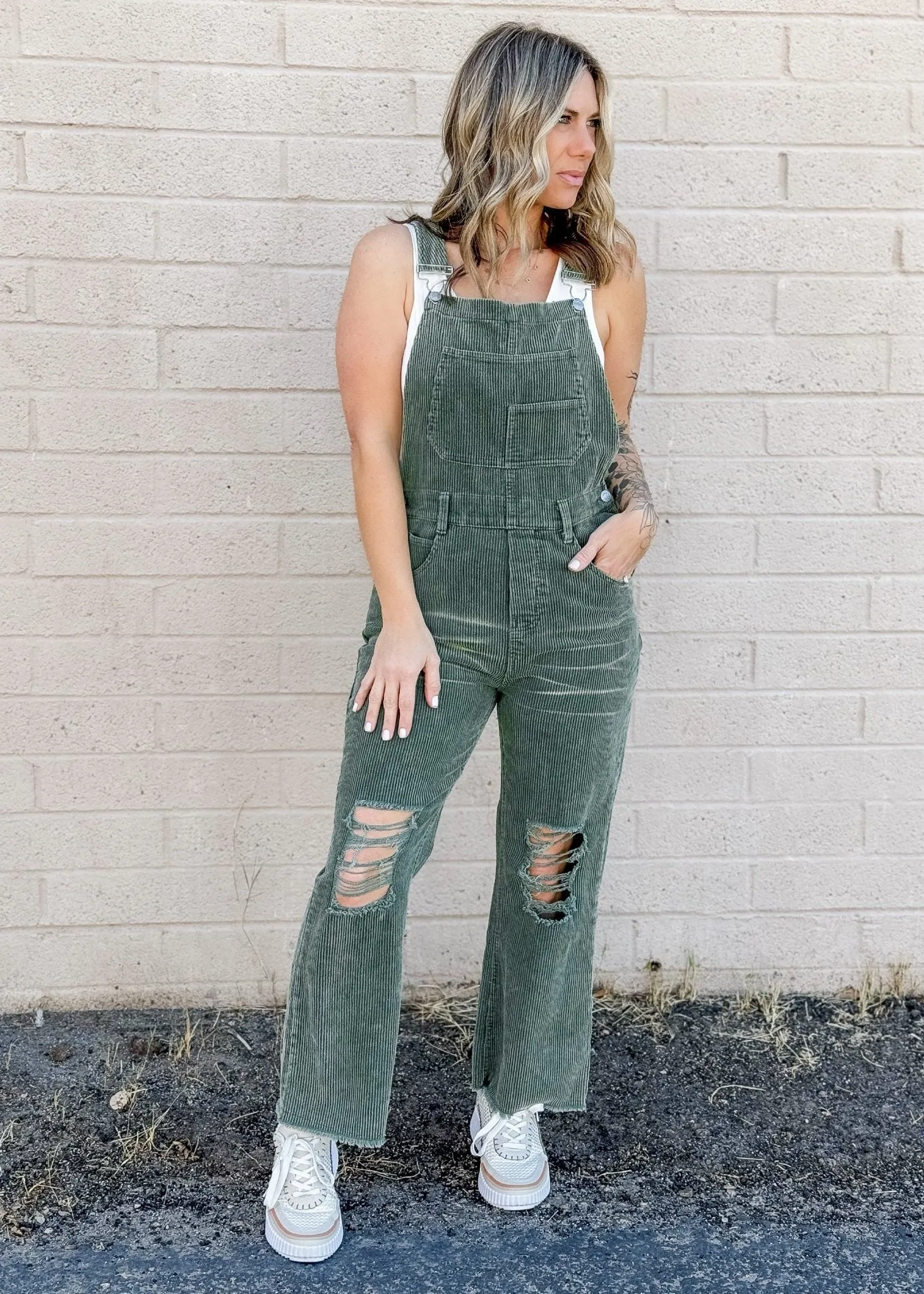 Olivia Overalls - Vintage Olive