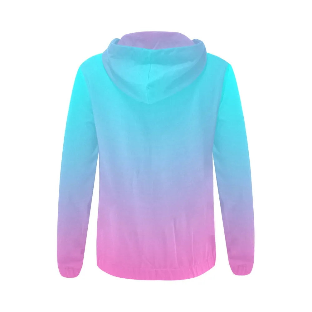 Ombre Aqua Pink Full Zip Hoodie up to 2 XL
